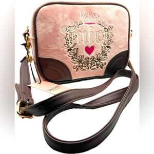 Juicy Couture Heritage Bag Velour Dusty Blush Pink & Chocolate Brown, NWT